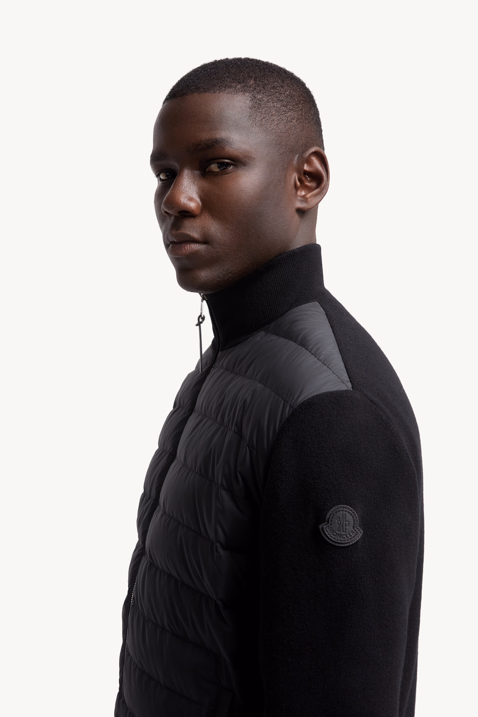 Cardigan zippé matelassé en laine et cachemire Hommes Noir Moncler 4